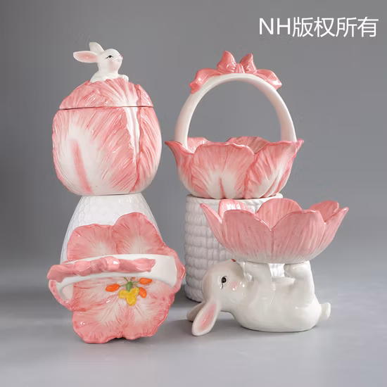 Mesa de jantar cerâmica coelhos decorativos crianças tigela atacado pequeno criativo porcelana dos desenhos animados utensílios de cozinha para a páscoa